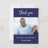 Verjaardag navy blauw foto eenvoudig bedankkaart (Voorkant)