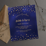 Verjaardag navy blauw gouden harten budget uitnodi flyer<br><div class="desc">Houd er rekening mee dat deze uitnodiging op flyerpapier staat en erg dun is. Enveloppen zijn niet inbegrepen. Voor dikkere uitnodigingen (zelfde ontwerp) gelieve onze opslag te bezoeken. Een marineblauwe achtergrond versierd met gouden harten. De kleur van het blauw is ongelijk. Personaliseer en voeg jouw namen en feestdetails toe.</div>