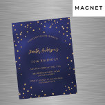 Verjaardag navy blauw gouden sterren feest luxe magnetische uitnodiging<br><div class="desc">Een uitnodiging voor een verjaardagsfeestje voor hem en haar. Een marineblauwe achtergrond versierd met faux gouden sterren. De kleur van het blauw is ongelijk. Personaliseer en voeg een naam en feestdetails toe. Goudkleurige tekst.</div>