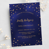 Verjaardag navy blauw gouden sterren feest uitnodiging briefkaart