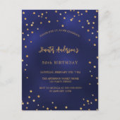 Verjaardag navy blauw gouden sterren feest uitnodiging briefkaart (Voorkant)
