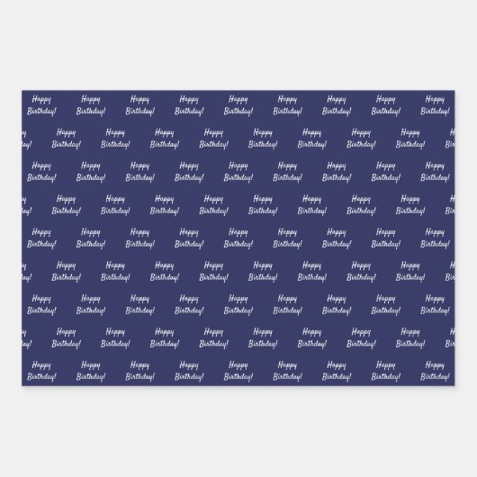 Verjaardag navy blauw wit inpakpapier vel (Voorkant 2)