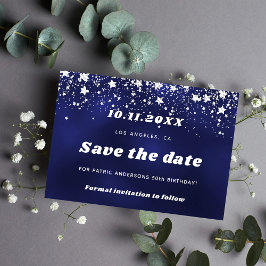 Verjaardag navy blauw witte sterren save the date