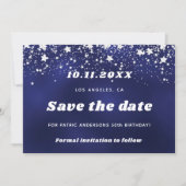 Verjaardag navy blauw witte sterren save the date (Voorkant)