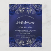 Verjaardag navy blauwe bloemen elegant uitnodiging briefkaart (Voorkant)