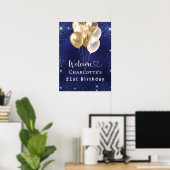 Verjaardag navy blauwe gouden ballonnen welkom poster (Thuiskantoor)