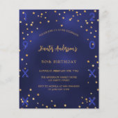 Verjaardag navy blauwe sterren jaar budget uitnodi flyer (Voorkant)