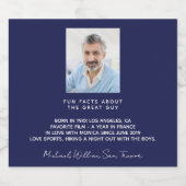 Verjaardag navy blue foto leuke weetjes bio man likeurfles etiket (Enkel label)