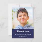 Verjaardag navy blue foto simpele jongen bedankkaart (Voorkant)