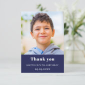 Verjaardag navy blue foto simpele jongen bedankkaart (Staand voorkant)