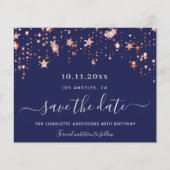 Verjaardag navy blue roze budget Save the Date Flyer (Voorkant)