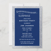Verjaardag Navy en Silver Glitter Surprise Party Kaart (Voorkant)
