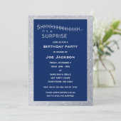 Verjaardag Navy en Silver Glitter Surprise Party Kaart (Staand voorkant)