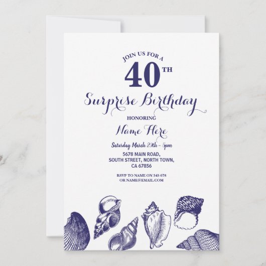 Verjaardag Navy Party Shells Ocean Beach Zee Kaart (Voorkant)