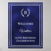 Verjaardag navyblauw monogram elegante welkom poster (Voorkant)