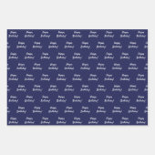 Verjaardag navyblauw wit inpakpapier vel (Voorkant 2)