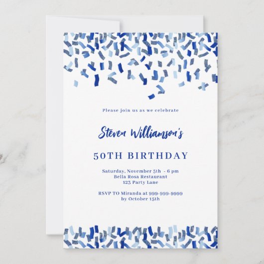 Verjaardag navyblauw witte confetti mannen kerel kaart (Voorkant)