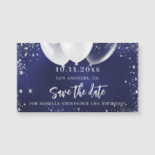 verjaardag navyblauw witte save the date magneet (Voorkant)