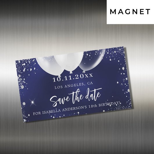 verjaardag navyblauw witte save the date magneet