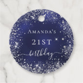 Verjaardag navyblauw zilver bedankt bedankjes labels (Voorkant)