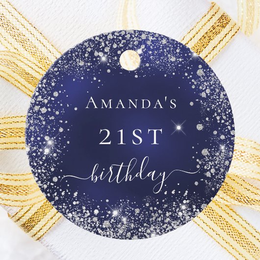 Verjaardag navyblauw zilver bedankt bedankjes labels