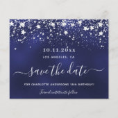 Verjaardag navyblauw zilver save date feest budget flyer (Voorkant)