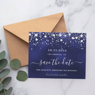 Verjaardag navyblauw zilver save date feest budget flyer