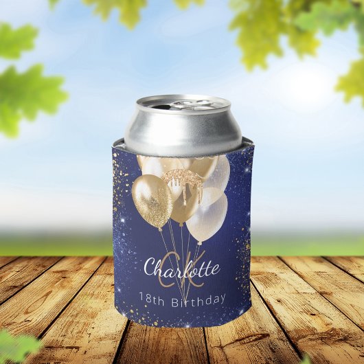 Verjaardag navyblauwe gouden ballonnen monogram na blikjeskoeler