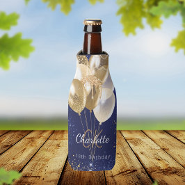 Verjaardag navyblauwe gouden ballonnen monogram na flesjeskoeler