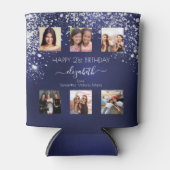 Verjaardag navyblauwe vrienden foto blikjeskoeler (Voorkant)