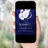 Verjaardag navyblauwe witte ballonnen welkom poster