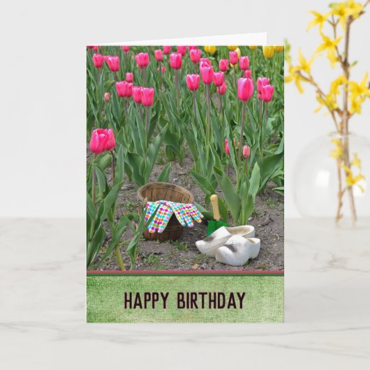 Verjaardag Nederlandse Klompen in Tulpentuin Kaart (Gele Bloem)