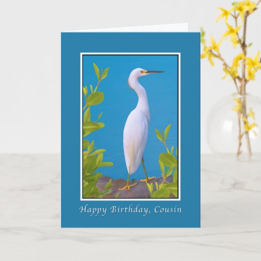 Verjaardag, Neef, de SneeuwVogel van de Aigrette Kaart (Gele Bloem)