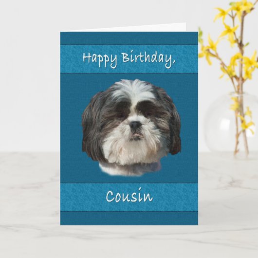 Verjaardag, neef, Shih Tzu hond Kaart (Gele Bloem)