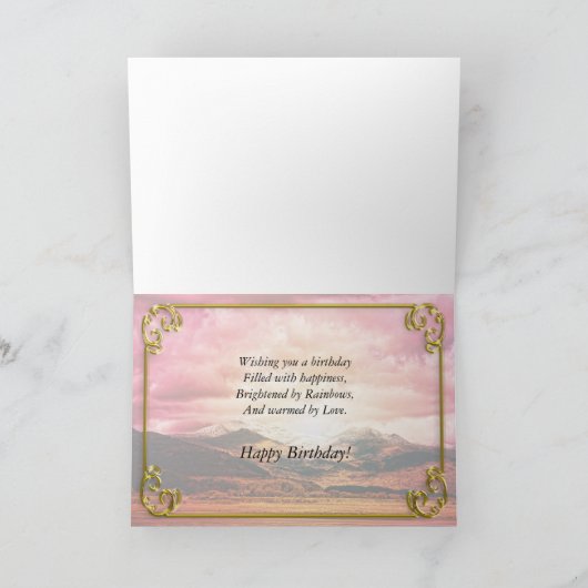 Verjaardag neef, zonsondergang boven de bergen kaart (Binnen)