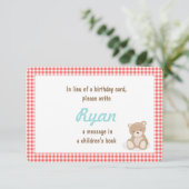 Verjaardag Neem een boek mee Teddy Bear insert car Informatiekaartje (Staand voorkant)