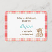 Verjaardag Neem een boek mee Teddy Bear insert car Informatiekaartje (Voorkant)