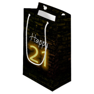 Verjaardag Neon 21 Teken op Baksteen   Klein Cadeauzakje