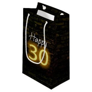 Verjaardag Neon 30 Bord op Baksteen Klein Cadeauzakje