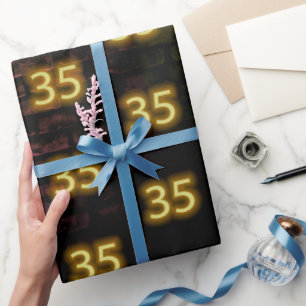 Verjaardag Neon 35 Bord op Baksteen Cadeaupapier