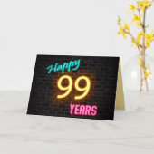 Verjaardag neon 99 bord op baksteen kaart (Gele Bloem)