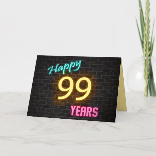Verjaardag neon 99 bord op baksteen kaart (Voorkant)