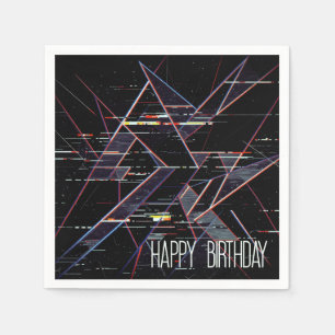 Verjaardag Neon Glitchcore Geometrische Vormen Servet