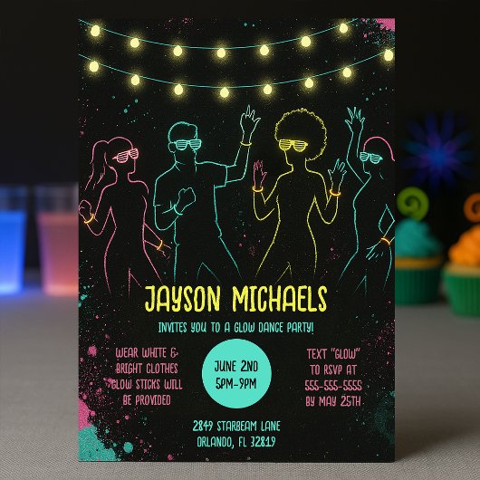 Verjaardag Neon Glow Party met String Lights Kaart