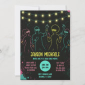 Verjaardag Neon Glow Party met String Lights Kaart (Voorkant)