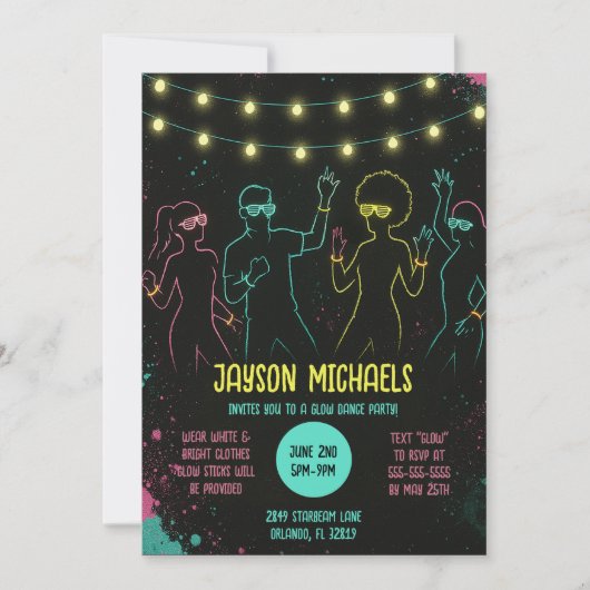 Verjaardag Neon Glow Party met String Lights Kaart (Voorkant)