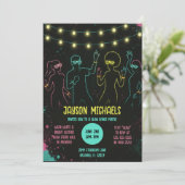 Verjaardag Neon Glow Party met String Lights Kaart (Staand voorkant)