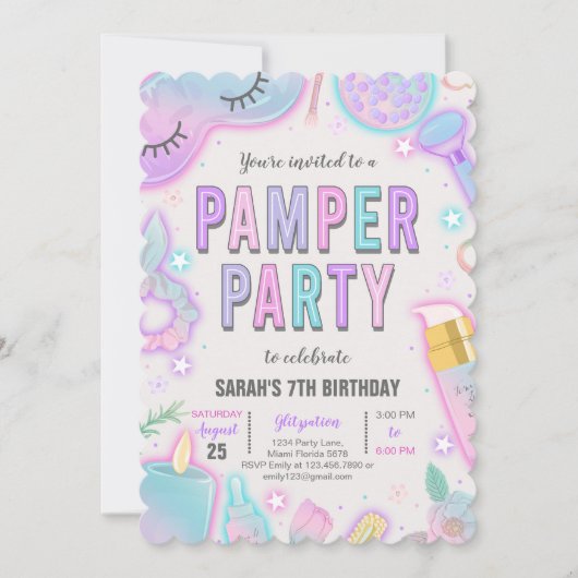 Verjaardag Neon Pamper Spa Party Kaart (Voorkant)