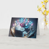 Verjaardag Neon Platenspeler met vinylplaat Kaart (Gele Bloem)