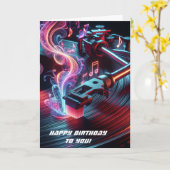 Verjaardag Neon Platenspeler met vinylplaat Kaart (Gele Bloem)